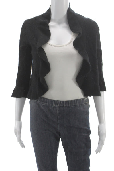 360 Cashmere Women Cardigan Sweater Black 3/4 Sleeve Size S