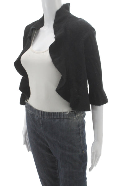 360 Cashmere Women Cardigan Sweater Black 3/4 Sleeve Size S