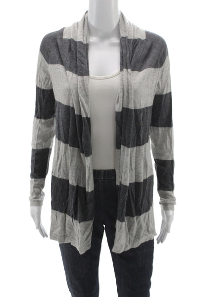 Theory Unisex Dark Gray Merino Wool Striped Cardigan Long Sleeve Size M