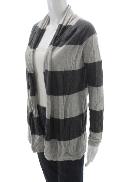 Theory Unisex Dark Gray Merino Wool Striped Cardigan Long Sleeve Size M