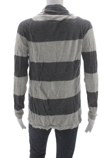 Theory Unisex Dark Gray Merino Wool Striped Cardigan Long Sleeve Size M
