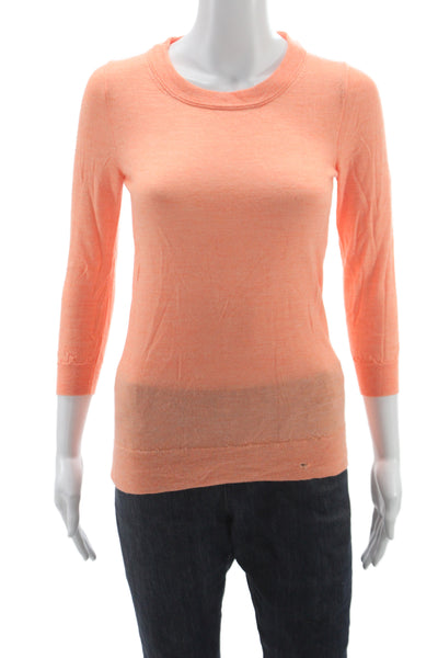 J Crew Womens Basic Orange 100% Cashmere Crew Neck 3/4 Sleeve Sweater Size XS