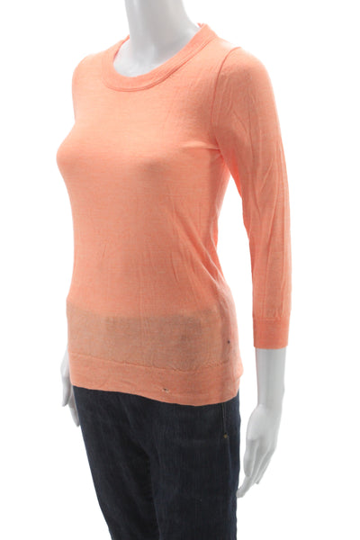 J Crew Womens Basic Orange 100% Cashmere Crew Neck 3/4 Sleeve Sweater Size XS