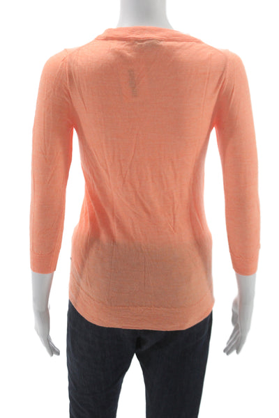 J Crew Womens Basic Orange 100% Cashmere Crew Neck 3/4 Sleeve Sweater Size XS