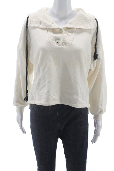 The Range Womens Henley Hoodie White Cotton Button Long Sleeve Size XS