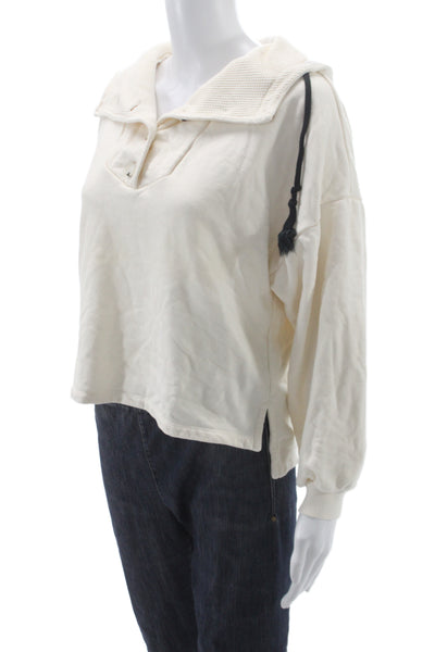 The Range Womens Henley Hoodie White Cotton Button Long Sleeve Size XS