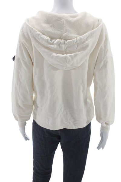 The Range Womens Henley Hoodie White Cotton Button Long Sleeve Size XS