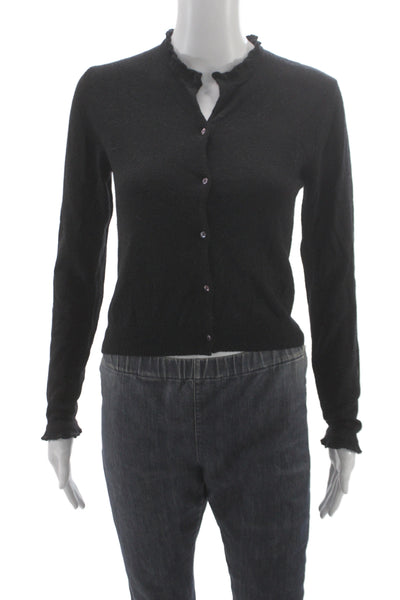 Co-Op Womens Cashmere Mock Neck Cardigan Black Button Long Sleeve Size M