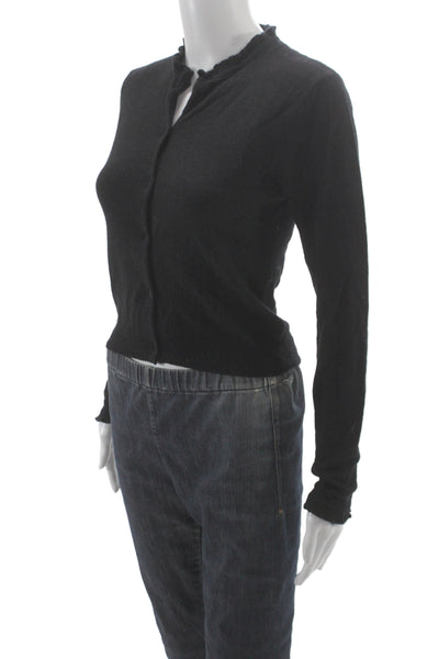 Co-Op Womens Cashmere Mock Neck Cardigan Black Button Long Sleeve Size M