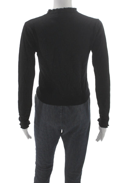 Co-Op Womens Cashmere Mock Neck Cardigan Black Button Long Sleeve Size M