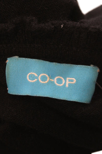 Co-Op Womens Cashmere Mock Neck Cardigan Black Button Long Sleeve Size M