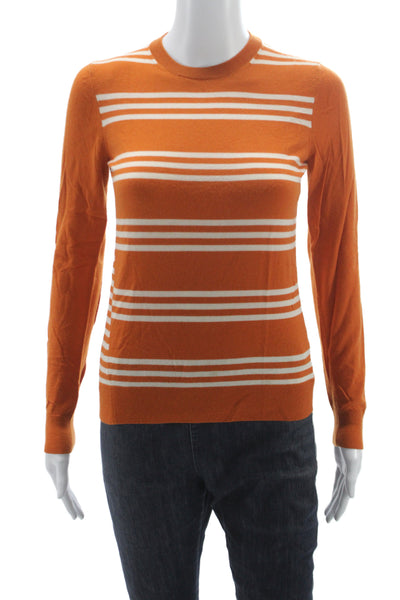 Theory Womens Orange Striped Pullover Sweater Long Sleeve 94% Wool Size S
