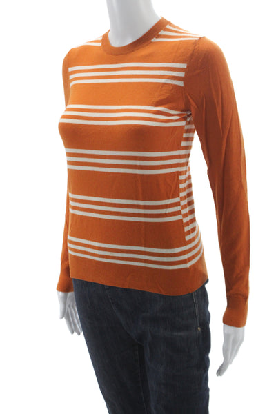 Theory Womens Orange Striped Pullover Sweater Long Sleeve 94% Wool Size S