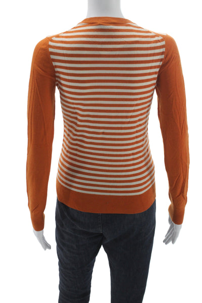 Theory Womens Orange Striped Pullover Sweater Long Sleeve 94% Wool Size S