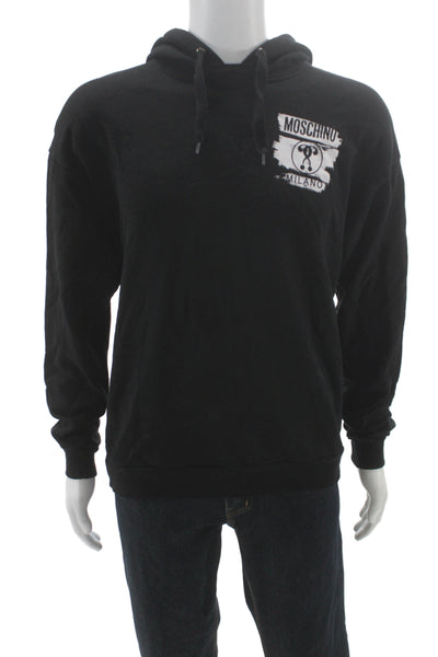 Moschino Couture Mens Pullover Hoodie Black Cotton Graphic Size L