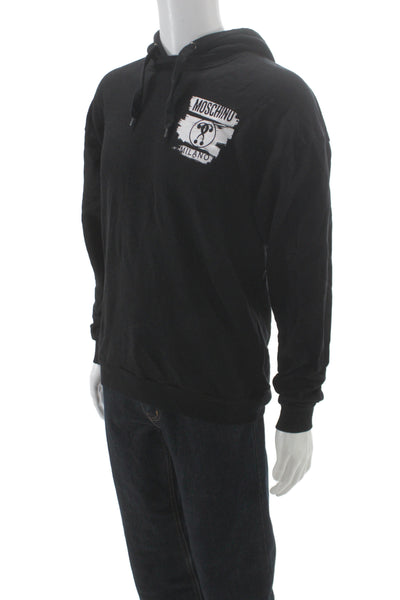 Moschino Couture Mens Pullover Hoodie Black Cotton Graphic Size L
