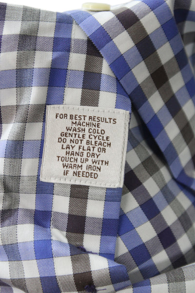 Peter Millar Mens Plaid Button Down Shirt Brown Blue Cotton Size Large