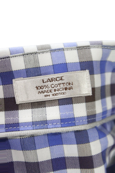 Peter Millar Mens Plaid Button Down Shirt Brown Blue Cotton Size Large