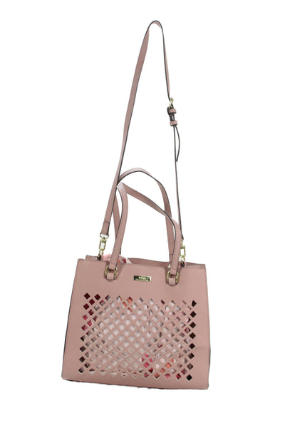 Trina Trina Turk Womens Leather Diamond Laser Cut Shoulder Handbag Pink