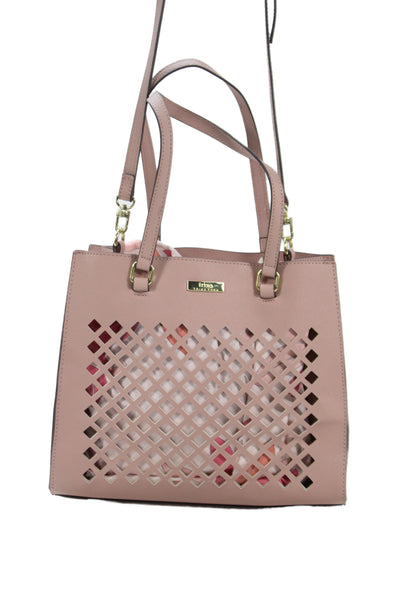 Trina Trina Turk Womens Leather Diamond Laser Cut Shoulder Handbag Pink