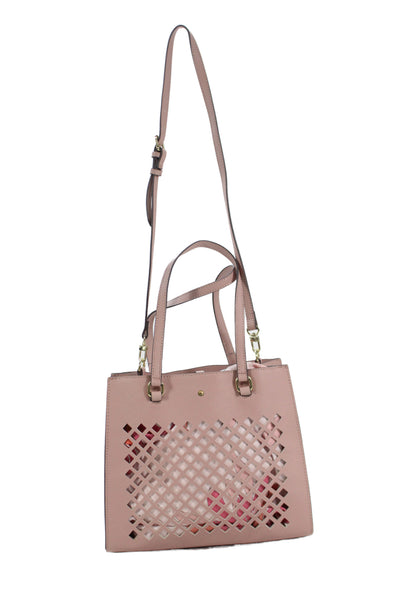 Trina Trina Turk Womens Leather Diamond Laser Cut Shoulder Handbag Pink