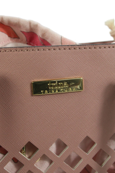 Trina Trina Turk Womens Leather Diamond Laser Cut Shoulder Handbag Pink