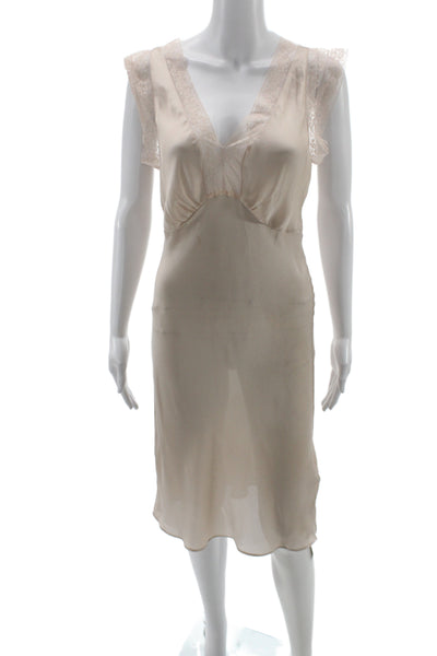 Zara Home Womens Silk Lace Trim V Neck Night Gown Pink Size Medium