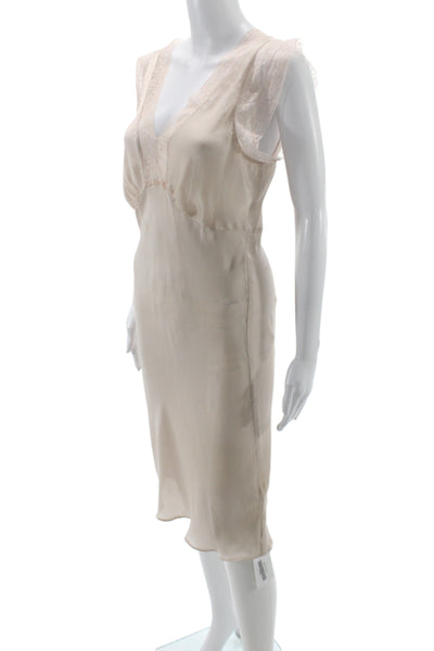 Zara Home Womens Silk Lace Trim V Neck Night Gown Pink Size Medium
