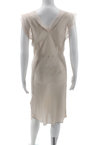 Zara Home Womens Silk Lace Trim V Neck Night Gown Pink Size Medium