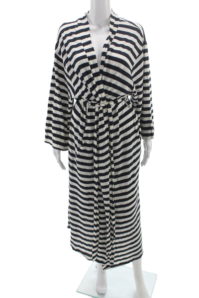 The Great Womens Striped Night Robe Navy Blue White Cotton Size One Size
