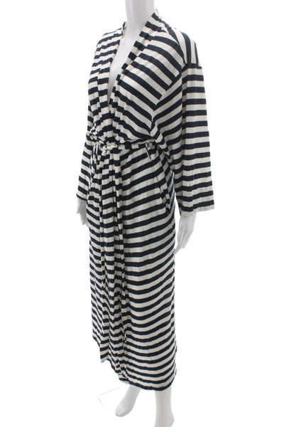 The Great Womens Striped Night Robe Navy Blue White Cotton Size One Size
