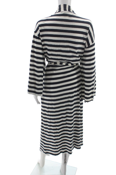 The Great Womens Striped Night Robe Navy Blue White Cotton Size One Size