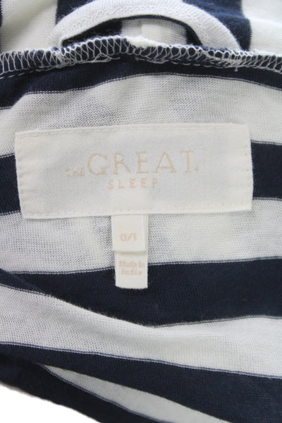 The Great Womens Striped Night Robe Navy Blue White Cotton Size One Size