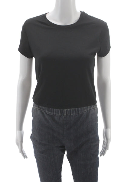 Alo Women Cropped Basic Black Cotton Crew Neck Short Sleeve T-Shirt Size S
