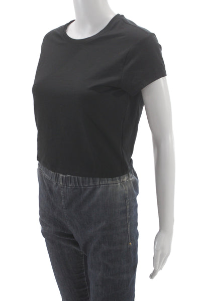 Alo Women Cropped Basic Black Cotton Crew Neck Short Sleeve T-Shirt Size S