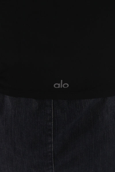 Alo Women Cropped Basic Black Cotton Crew Neck Short Sleeve T-Shirt Size S