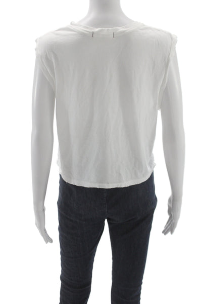 Amo Women Cropped Basic Cotton Crew Neck Sleeveless T-Shirt White Size L