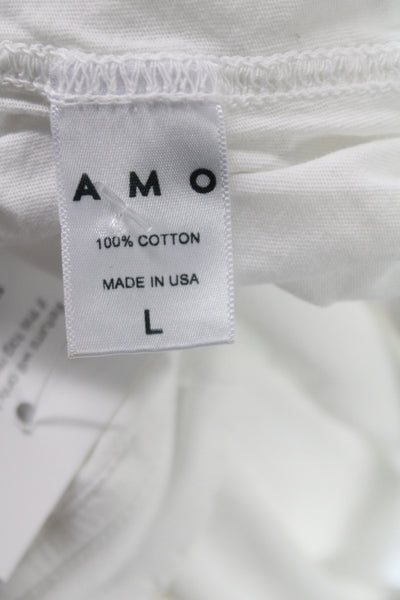 Amo Women Cropped Basic Cotton Crew Neck Sleeveless T-Shirt White Size L