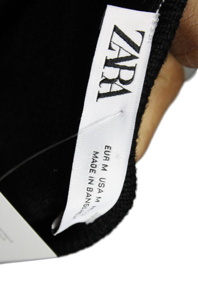 Zara Women Cropped V-Neck Button Long Sleeve Black Sweater Size M