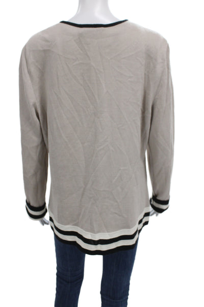 St. John Unisex Beige Striped V-Neck Button Cardigan 54% Wool 46% Rayon Size L