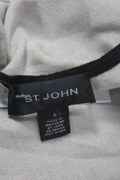 St. John Unisex Beige Striped V-Neck Button Cardigan 54% Wool 46% Rayon Size L