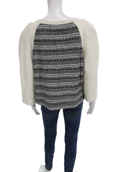St. John Womens Beige Striped Wool Button Jacket 3/4 Sleeve Round Neck Size 14
