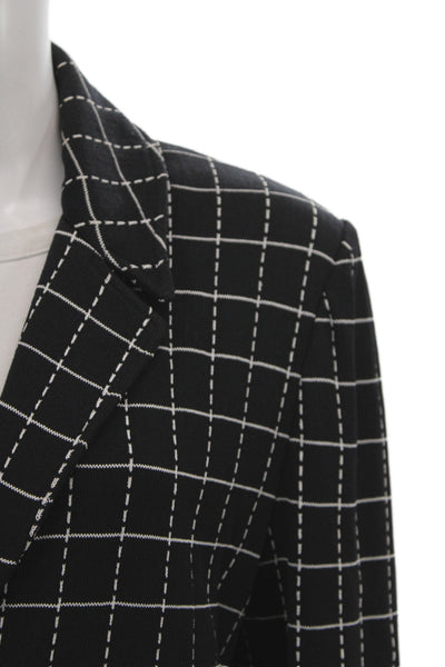 St John Collection Marie Gray Women Black Check Wool Blazer Long Sleeve Size 14