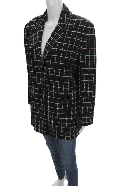 St John Collection Marie Gray Women Black Check Wool Blazer Long Sleeve Size 14