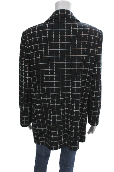 St John Collection Marie Gray Women Black Check Wool Blazer Long Sleeve Size 14