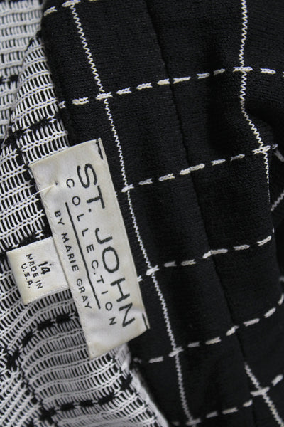 St John Collection Marie Gray Women Black Check Wool Blazer Long Sleeve Size 14