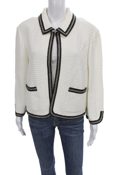 St. John Women Quilted Blazer White Collared Hook & Eye Long Sleeve Size 16