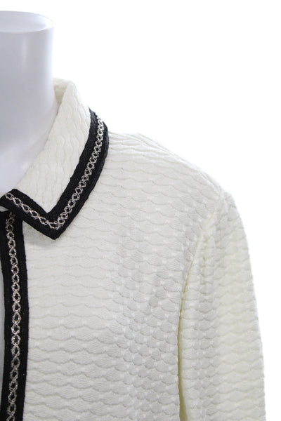 St. John Women Quilted Blazer White Collared Hook & Eye Long Sleeve Size 16