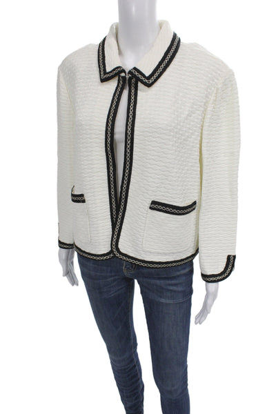 St. John Women Quilted Blazer White Collared Hook & Eye Long Sleeve Size 16