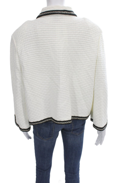 St. John Women Quilted Blazer White Collared Hook & Eye Long Sleeve Size 16